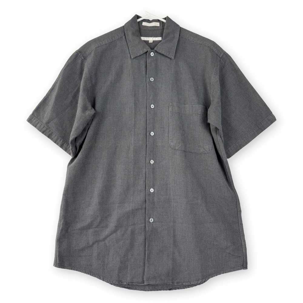 Perry Ellis Mens Gray Textured Cotton Short Sleeve Button Down Shirt Small